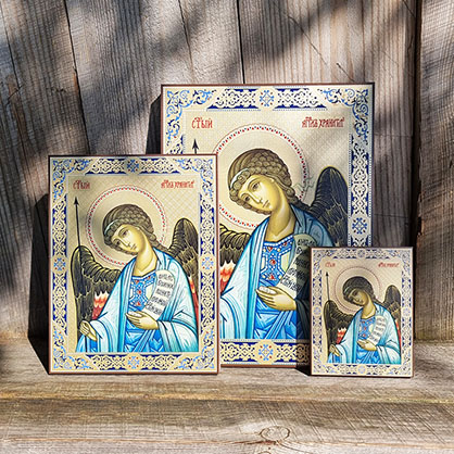 Чеканная икона Ангел Хранитель с копьем